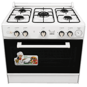 اجاق گاز طرح فر ۵ شعله زرین مدل ZG-5000 با فندک تک درب سفید